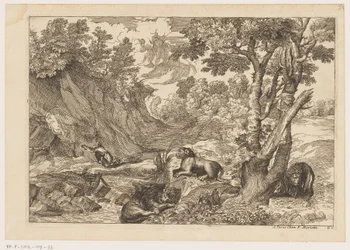 Landskab med den angrende Hieronymus og tre hvilende løver Landskaber efter Titian (serietitel)