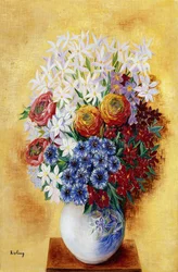 Blomsterbuket på gul baggrund; Bouquet au Fleurs sur Fond jaune, ca. 1934 (olie på lærred)