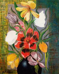 Vase med blomster, ca. 1916 (olie på lærred)