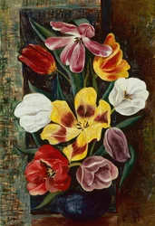 Vase med tulipaner (olie på lærred)