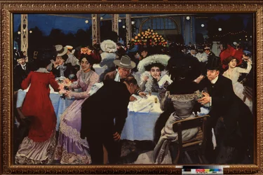 Natcafé (Natcafé) - Maleri af Moisei Maer (Moisei-Maer) (Meer) Gertsovich Slepyan (Slepian) (1872-1941), olie på lærred