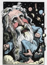 Allegori over Gud i «Le Trombinoscope» af Touchatout, karikatur af B. Moloch fra 1882 (1849-1909). Privat samling.