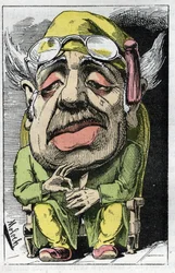 Allegori over en hanrej i det 19. århundrede i «Le Trombinoscope» af Touchatout, karikatur af B. Moloch fra 1882 (1849-1909). Privat samling.