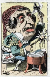 Allegori af den franske avis Le Figaro i "" Le Trombinoscope"" af Touchatout, tegneserie af B. Moloch fra 1882 (1849-1909). Privat samling.