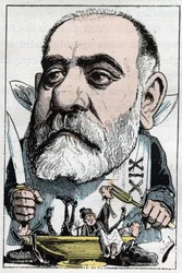 Tegneserie, der skildrer den dramatiske kritiker Francisque Sarcey (1827-1899