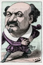 Portræt af Francois Pierre VILLARET (1830-1896) tenor af operaen mellem 1863 og 1882 i "" Le Trombinoscope"" af Touchatout, karikatur af B. Moloch fra 1882 (1849-1909). Privat samling.