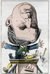 Portræt af Henri, Pierre, Edmond DUFAUR DE GAVARDIE (1823 - 1910) fransk senator i "" Le Trombinoscope"" af Touchatout, tegneserie af B. Moloch fra 1882 (1849-1909). Privat samling.