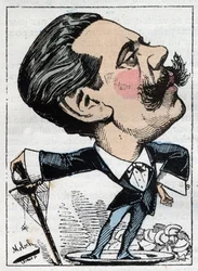 Portræt af Paul Granier de Cassagnac (1842-1902), fransk politisk journalist i "Le Trombinoscope"" af Touchatout, tegneserie af B. Moloch fra 1882 (1849-1909). Privat samling.