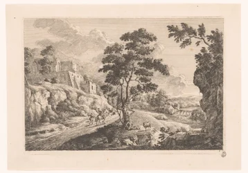 Landskab med huse på et bjerg