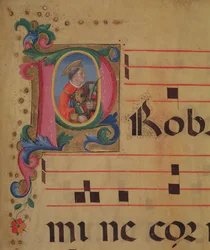 Ms 543 f.113r Historikeret initial P med St. Lawrence, fra en psalter, ca. 1515