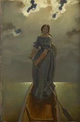 Bådkvinden baronesse Marie Spaun ved Gmundner See, ca. 1851.