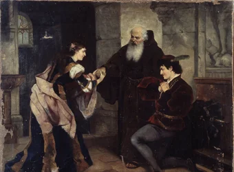 Romeo og Julies bryllup. Scene inspireret af teaterstykket af William Shakespeare (1564-1616). Maleri af Moritz Ludwig von Schwind (1804-1871), olie på lærred, østrigsk kunst, midten af 19. århundrede, romantikken. Museum for historie og kunst, Tjerepovets