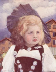 Verdens børn: Schweizisk, en baby fra Interlaken (farvelitografi)