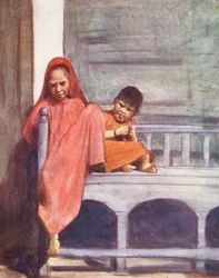 Verdens børn: To i hjørnet (farvelitografi)