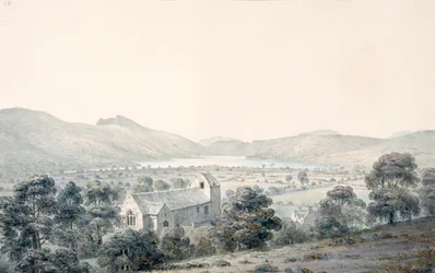 Udsigt til Bala Pool, Llyntagit, fra over Llanfawr Church, Meirionethshire