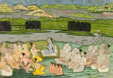 Vismanden Shuku Deva henvender sig til kong Parikshit og en gruppe sadhuse, ca. 1760,