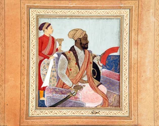 Den ædle Ikhlas Khan med et andragende, ca. 1650 (uigennemsigtig akvarel og guld på papir)