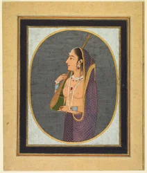 Hofdame synger og spiller vina, ca. 1760.
