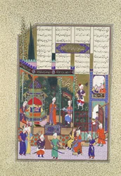 Kroningen af den spæde Shapur 2., folio 538r fra Shahnameh-bogen..., ca. 1525-30.