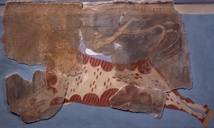 Tyrefægtningsscene, fresko fra Tirinto-paladset, mykensk civilisation