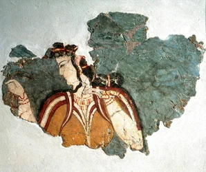 Mykensk kunst: »Damen fra Mykene«. Fresko, der forestiller en kurtisane fra et privat hus på akropolis. 13. århundrede f.Kr. Det Nationale Arkæologiske Museum, Athen (inv. 11670)