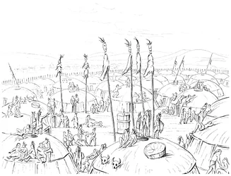 Mandan landsby, Upper Missouri, Amerika, 1841.