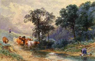 At the Stream (akvarel på papir)