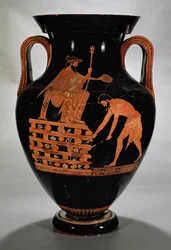 Attisk rødfigureret bugamfora med Krøsus på hans ligbål, fra Vulci, ca. 500-490 f.Kr.