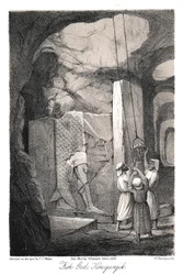 Udgravning af en lavreliefudskæring af fiskeguden Dagon, Nineve, 1853
