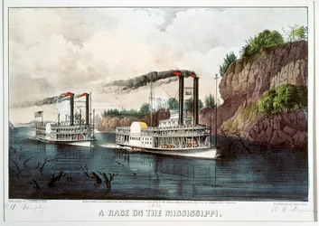 Et dampskibsrace på Mississippi (farvetryk)