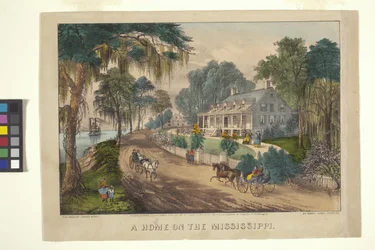 A Home On The Mississippi (håndfarvet litografi)