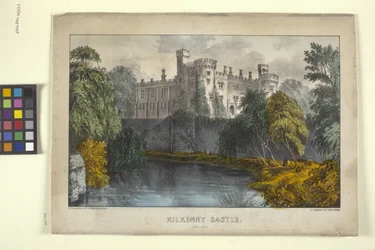 Kilkenny Castle, Irland (håndfarvet litografi)