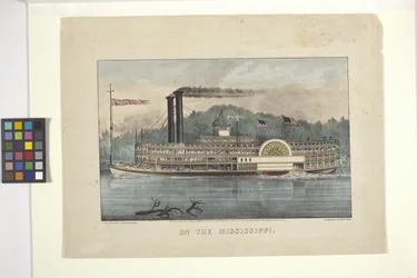 On The Mississippi (håndkoloreret litografi)