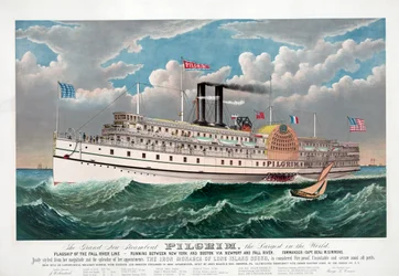 The Grand New Steamboat Pilgrim, ca. 1883 (farve litho)