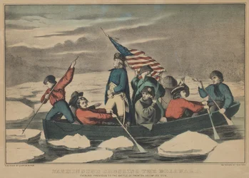 Washington krydser Delaware om aftenen før slaget ved Trenton, 5. december 1776