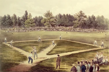 Det amerikanske nationalspil baseball - Stor kamp på Elysian Fields, Hoboken, New Jersey, 1866