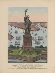 Den store Bartholdi-statue – Liberty Enlightening the World, 1885 (håndfarvet litografi)
