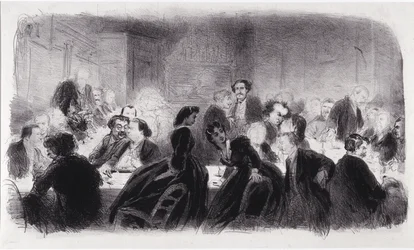 Anonym litografi, der repræsenterer litterære og kunstneriske personligheder i 1850