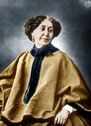Fransk forfatter George Sand (Aurore Dupin 1804-1876) 1864, foto af Nadar, farvelagt dokument