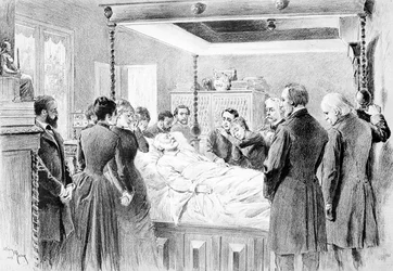 De sidste øjeblikke af Victor Hugo (1802-85) 22. maj 1885, indgraveret af Adrien Marie (1848-91) 1885