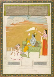 Lakshmi masserer foden af Vishnu, ca. 1765-1770. Skaber: Nainsukh, Manju.