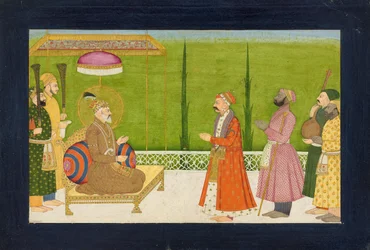 Poeten Sundar Das Before Emperor Shah Jahan, Folio fra A Sundar Shringar, Ka. 1750-1760.