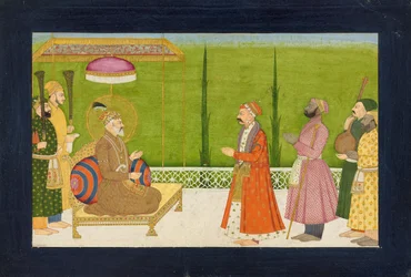 Digteren Sundar Das før kejser Shah Jahan, folio fra en <em>Sundar Shringar</em>