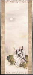 Gentleman Beholding The Moon (blæk og farve på silke)