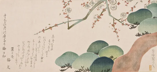 Pine Tree and Plum Blossom, 1810-30 (træbloktryk i farver)