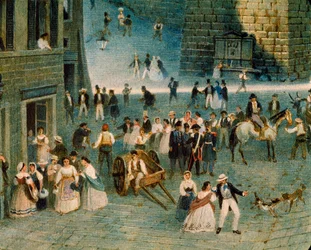Ferie på Grimana-pladsen i Perugia, af Napoleone Verga (1833-1916)