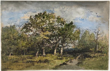 Landskab, ca. 1860 (akvarel og gouache med pen og brunt blæk og grafit)