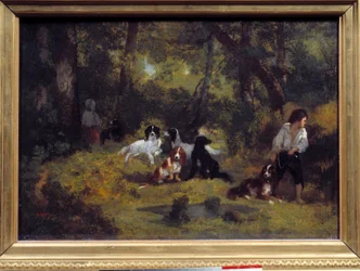Hundens tjener Maleri af Narcisse Diaz de la Pena (1807-1876) (ec. de Barbizon) 1800-tallet søn. 0,29x0,42 m Paris, Louvre-museet