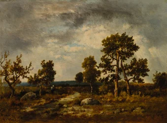 Polku lähellä kyykäärmettä, Fontainebleaun metsä, n. 1860-luku (öljy puulevylle)