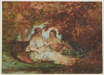 Skovlandskab, ca. 1830-50 (pen, blæk, akvarel og olie på papir)